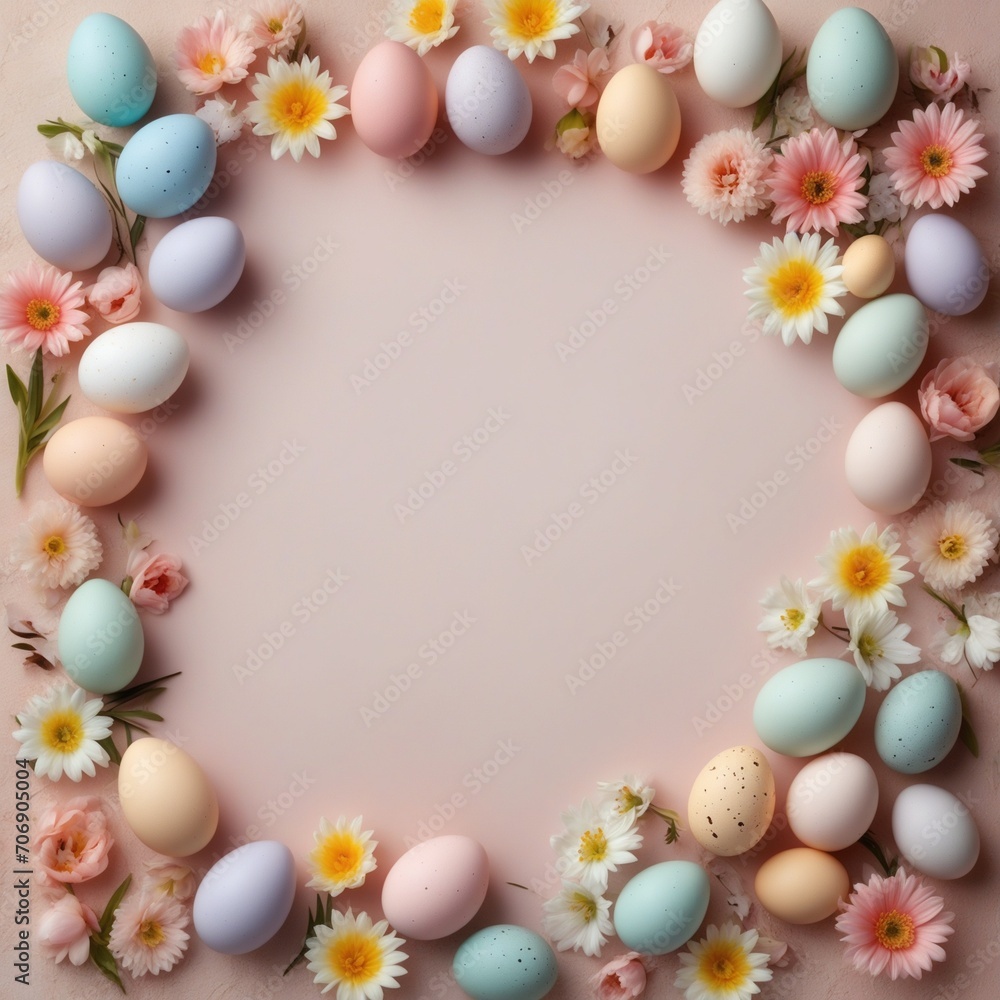 Colorful Easter eggs in the nest and flowers on pink pastel background. Colorful Easter eggs in the nest and flowers on pink pastel background.