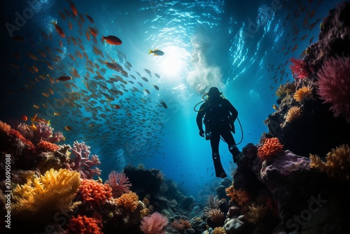 Deep-sea diving adventure in a colorful coral reef teeming with marine creatures © Alisha