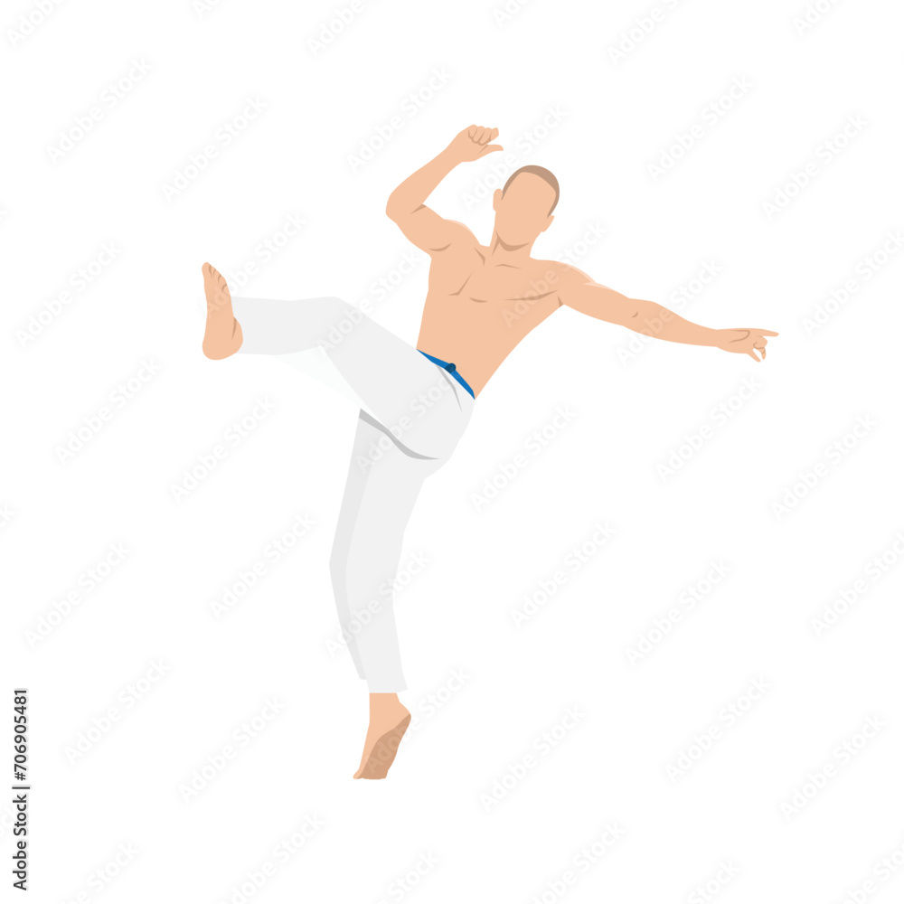 Man doing Capoeira Martial arts. Combat sport. Flat vector illustration isolated on white background Man doing Capoeira Martial arts. Combat sport. Flat vector illustration isolated on white background