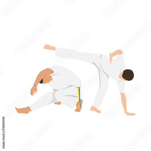 People fighting in Capoeira. Brazilian martial arts. Combat sport. Flat vector illustration isolated on white background