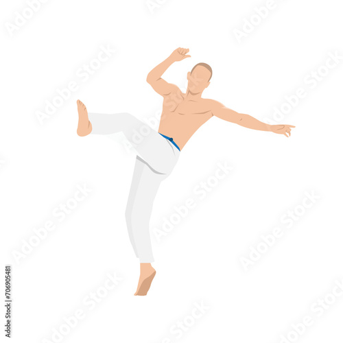 Man doing Capoeira Martial arts. Combat sport. Flat vector illustration isolated on white background