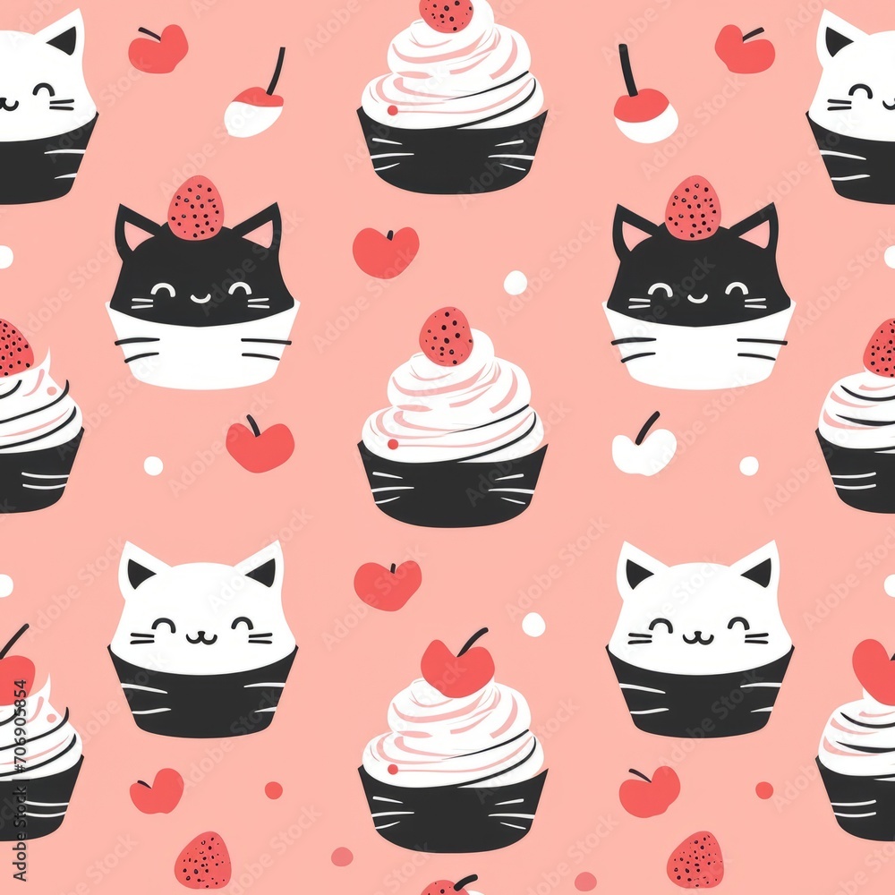 seamless patterns for prints | Sweet Kitten Cupcakes 2D Minimal Pattern seamless patterns for prints | Sweet Kitten Cupcakes 2D Minimal Pattern