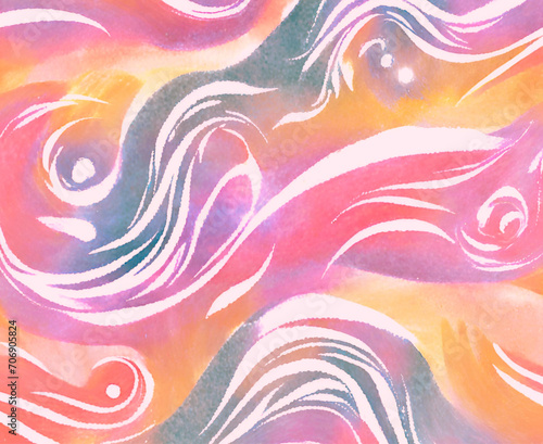 An abstract illustration in a blurry watercolor gradient in orange and pink photo