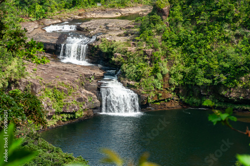 Beautiful waterfall in the middle of forest. Iriomote island.