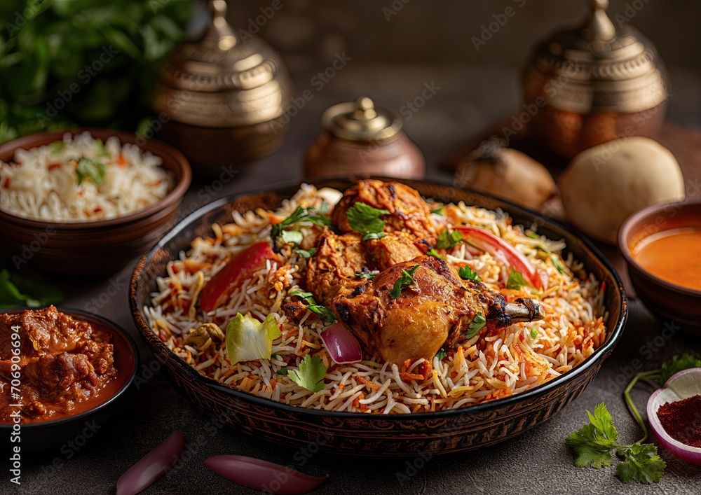 Delicious Indian Biryani: A Flavorful Traditional Dish with Basmati Rice, Aromatic Spices, and Tender Chicken Delicious Indian Biryani: A Flavorful Traditional Dish with Basmati Rice, Aromatic Spices, and Tender Chicken