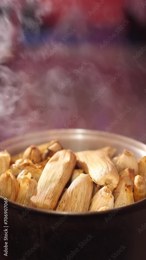 Hot tamales in a tamale steamer. Traditional mexican food Hot tamales in a tamale steamer. Traditional mexican food