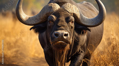 Buffalo from Africa watching humans as it chews