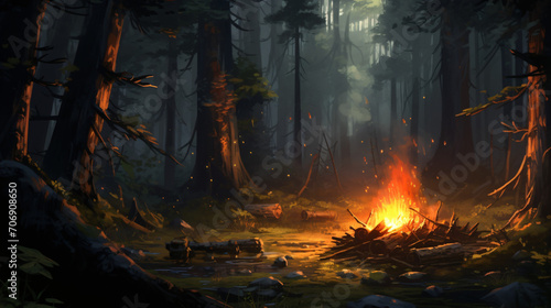 Campfire in forest