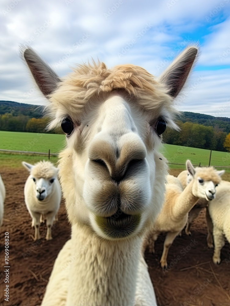 Obraz premium Alpaca Selfie: Capturing Country Farm Fun and Adorable Nature