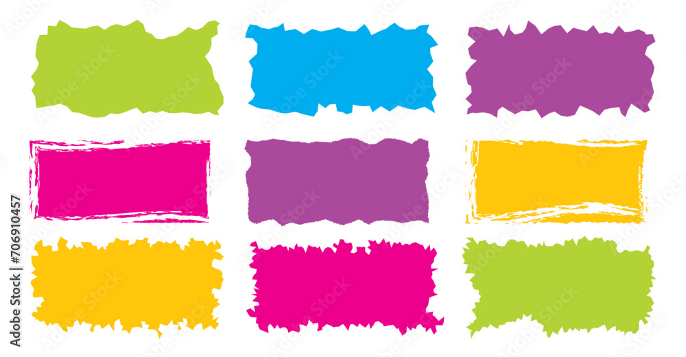 Jagged rectangle. Bright color simple shapes. Rectangle paper template jagged and rough. - obrazy, fototapety, plakaty 