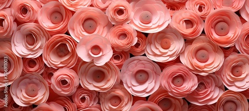 Vibrant peach fuzz ranunculus flowers on colorful background  celebrating the color of the year 2024