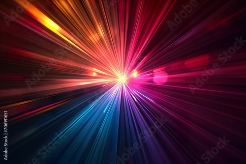 Abstract dark background of light with stripes of colourful rays moving from the center