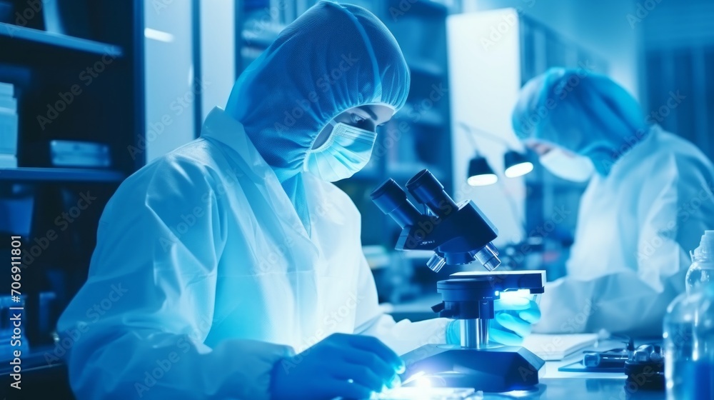 Female microbiologists or scientists conduct research, experiments, and analyses in a modern medical laboratory. Evolution, science, pandemic, health, technology concepts. Female microbiologists or scientists conduct research, experiments, and analyses in a modern medical laboratory. Evolution, science, pandemic, health, technology concepts.