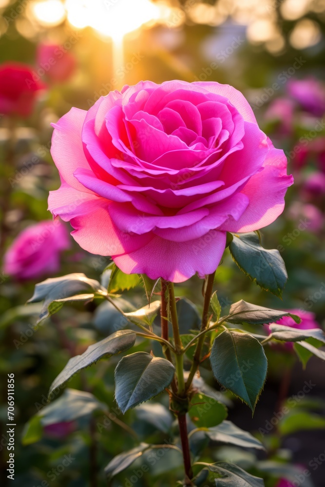 A Beautiful Pink Rose Blooming in a Serene Garden