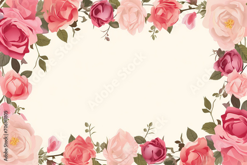 Vintage floral background with pink roses and leaves. Vector illustration. 