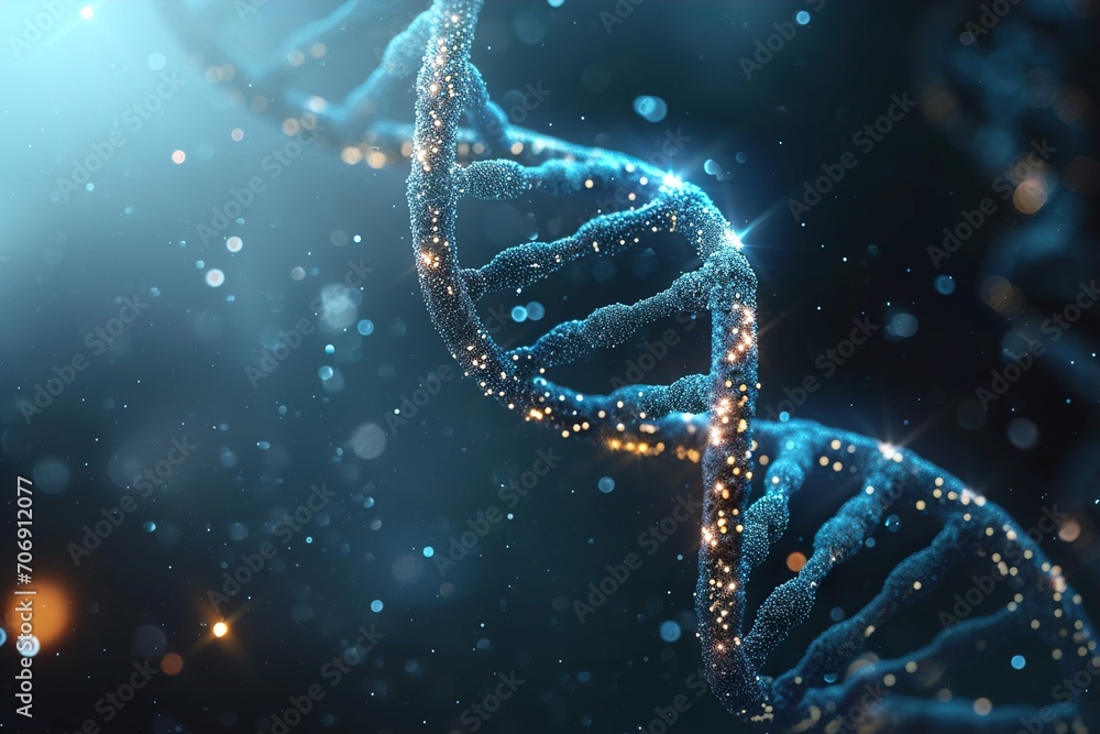 3D DNA molecule on dark background
