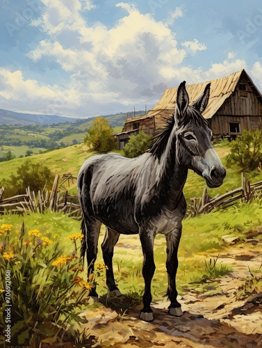 Black Donkey on a Country Farm  The Majestic Beauty of Farms and Animals