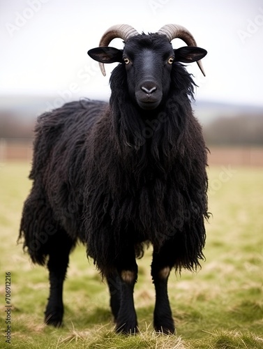 Rare Breed Black Welsh Mountain Sheep Roaming the Beautiful Country Farm photo