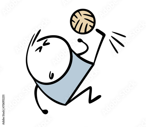 Football player falls and kicks the ball. Vector illustration the player delivers a wonderful pass. Dexterous stickman on the playing field. Isolated cartoon on white background.
