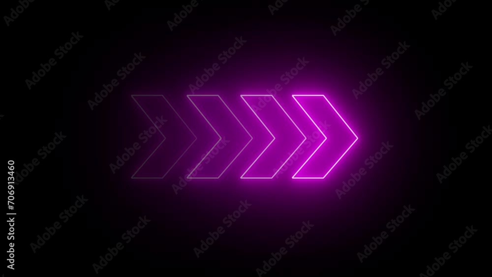 Glowing purple color neon arrows sign. Right direction arrow on black background. Flashing direction indicators. Victor illustration. Glowing purple color neon arrows sign. Right direction arrow on black background. Flashing direction indicators. Victor illustration.