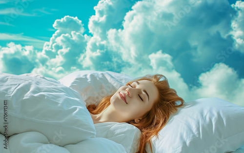 Woman sleeping in the clouds
