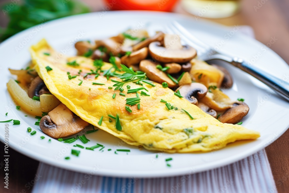 omelette with cheese and mushrooms, close-up shot omelette with cheese and mushrooms, close-up shot