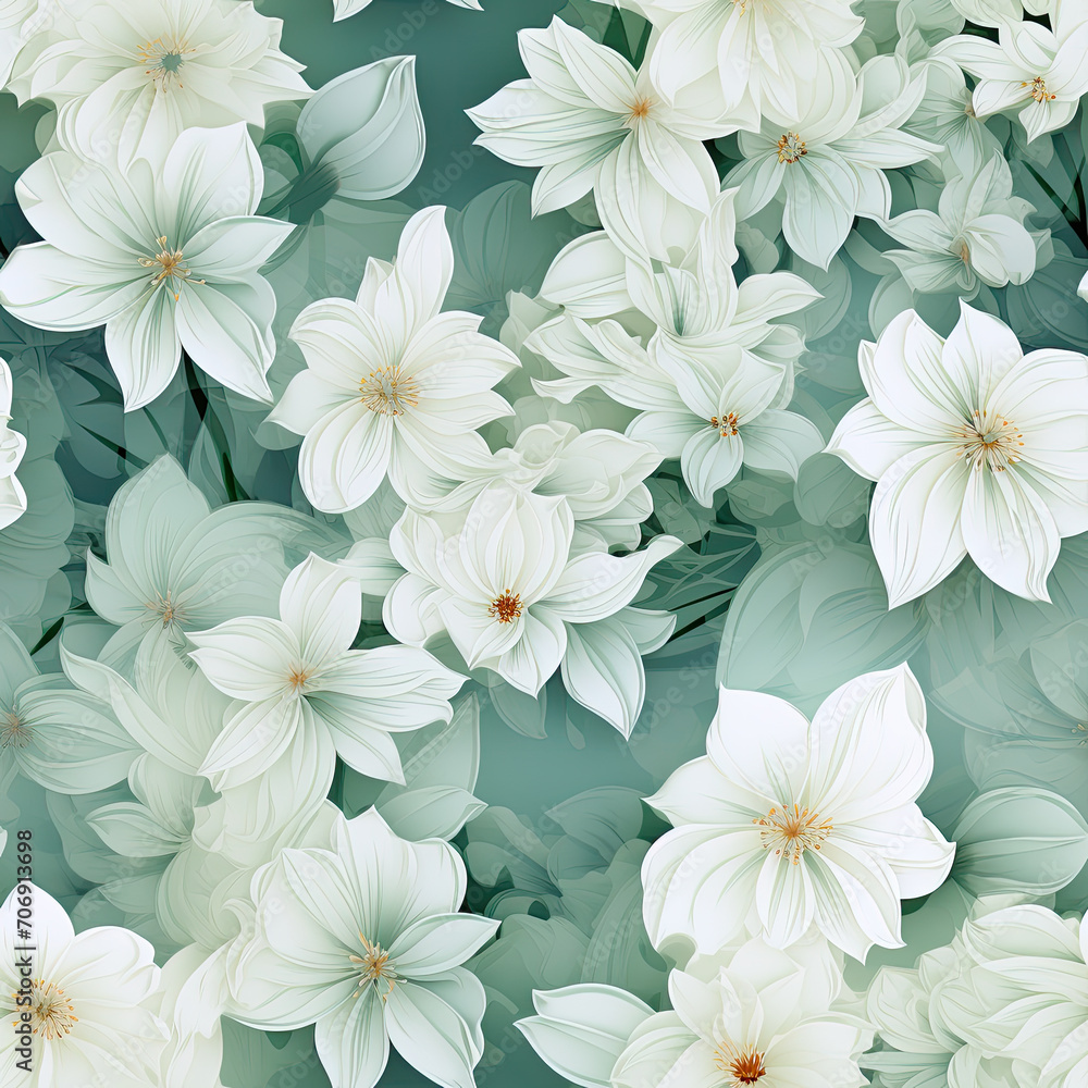White blooms with green backdrop, crafting a seamless floral tapestry of natural elegance and tranquility