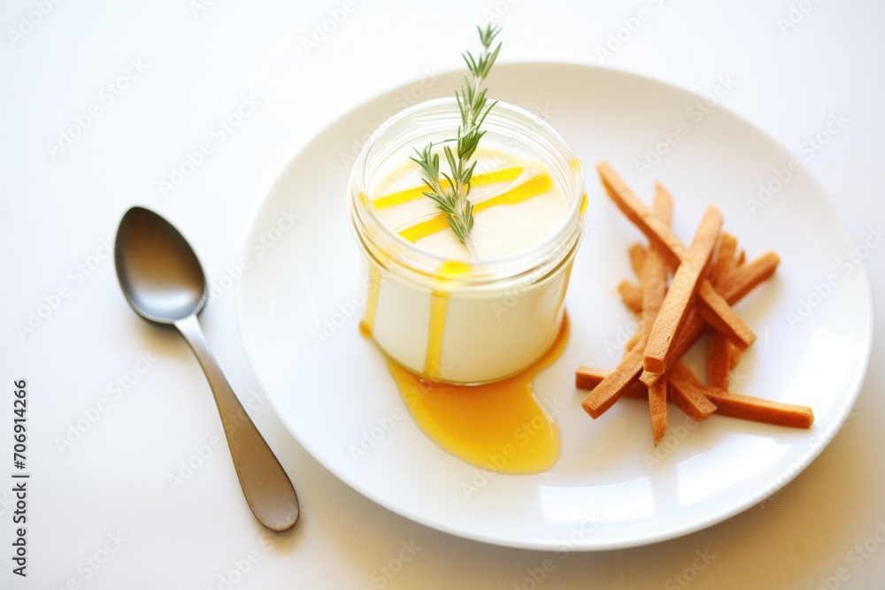 vanilla panna cotta, honey drizzle, almond slivers vanilla panna cotta, honey drizzle, almond slivers