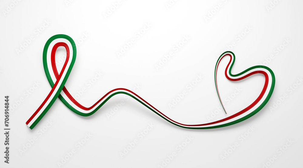 3d Flag Of Hungary Heart Shape Shiny Wavy Awareness Ribbon flag On White Background 3d Illustration