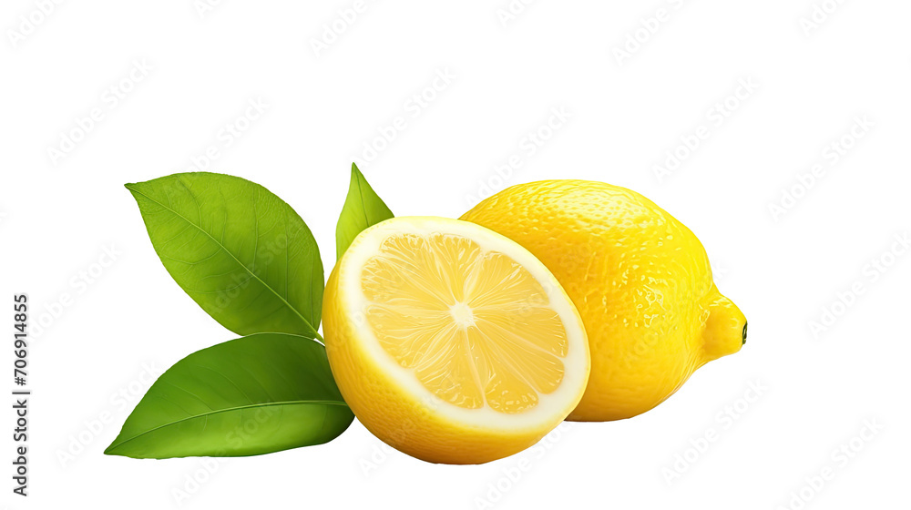 Fresh raw organic lemon on white isolated on clear png background and transparent background. fresh and organic concept for health, AI generative. 