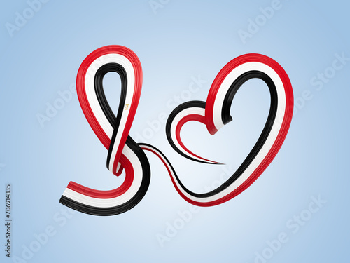 3d Flag Of Egypt Heart Shape Shiny Wavy Awareness Ribbon flag Soft Blue Background 3d illustration © Hammad
