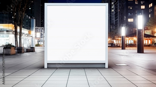 Blank billboard mock up in a public area of city like a street, park, road. Urban light box inside advertisement .