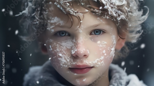 boy face in the snow