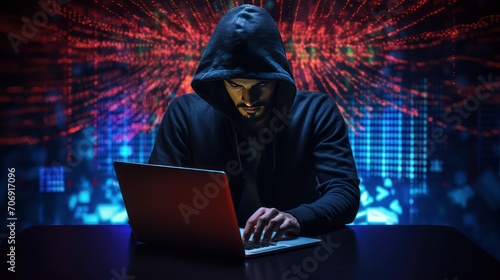 hacker with laptop computer