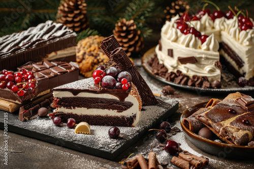The iconic desserts of the Black Forest region, slices of Black Forest cake and cherry strudel