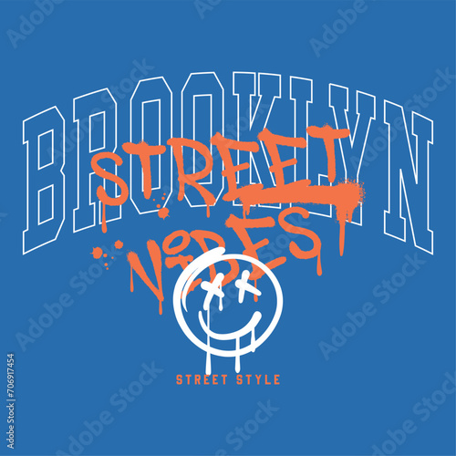 Brooklyn collegiate varsity slogan with street vibes graffiti print