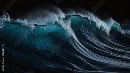 Random abstract rough wave of water on plain black background from Generative AI