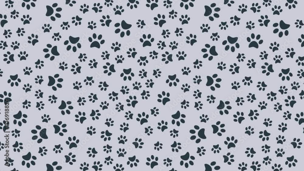 Pads of cat paws animated seamless pattern. Animal paw prints on ground. Design element. Looped video background Pads of cat paws animated seamless pattern. Animal paw prints on ground. Design element. Looped video background