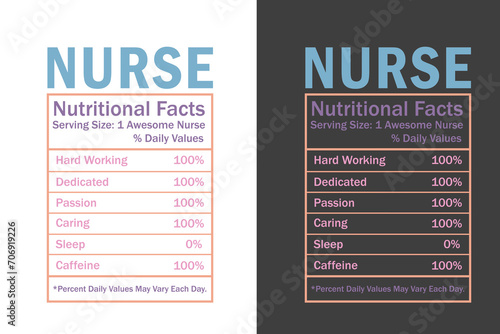 Nurse typography t-shirt design. awesome creative style Design, Nurse Nutritional Facts