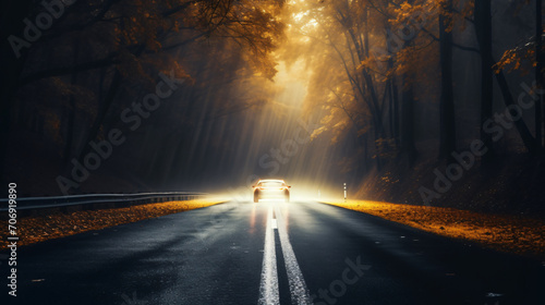 The headlights of a car