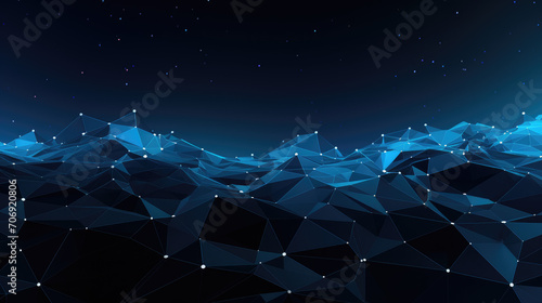Blue abstract background with lights floating in the darkness, in the style of pointillist dots and dashes, digital gradient blends, black background, cybernetic sci-fi, futuristic chromatic waves