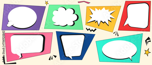 Big set comic speech bubbles with style pop art. Halftone comic dialog empty cloud