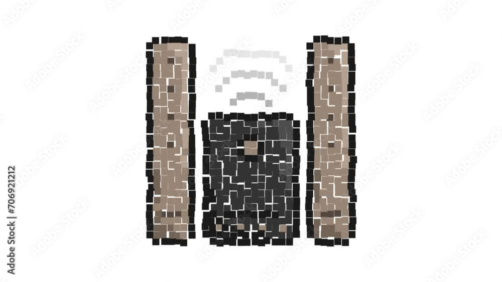 Animated Pixel icon. Home acoustic system with speakers. Premium home cinema equipment. Simple retro game looped video isolated on white background Animated Pixel icon. Home acoustic system with speakers. Premium home cinema equipment. Simple retro game looped video isolated on white background