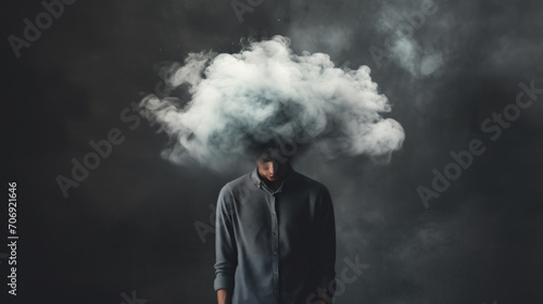 Man with cloud over his head depicting solitude and depression 