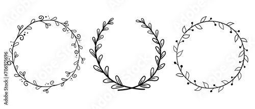Doodle contour hand drawn floral round frames