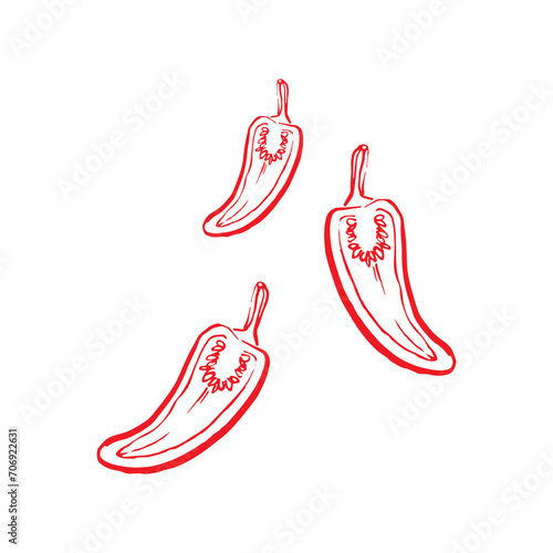 Make a Professional Chili Pepper Set Is Whole And Cut Half Sketch Vector Image