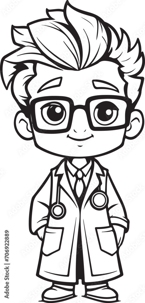 cute boy in doctors uniform coloring page illustration generative ai