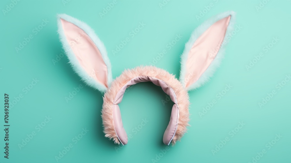 Easter bunny ears in the form of headphones on an isolated turquoise background Easter bunny ears in the form of headphones on an isolated turquoise background