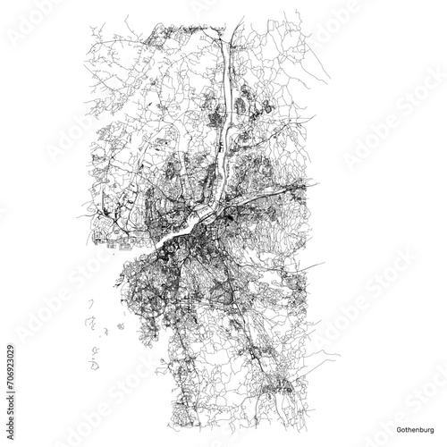 Gothenburg city map with roads and streets, Sweden. Vector outline illustration.