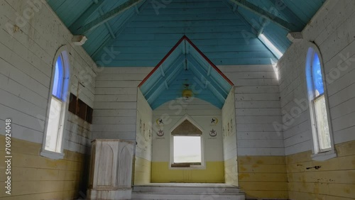 Interior of historic abandoned church Matakohe, Northland, New Zealand. photo